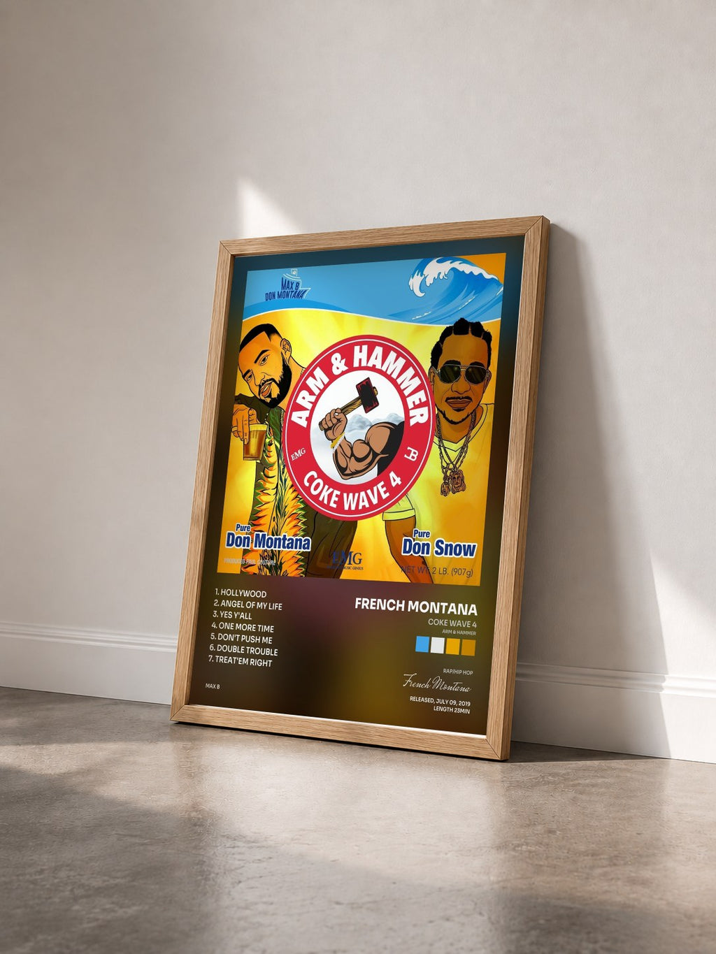 #bois Tableau de l'album Coke Wave 4 (Arm & Hammer) de French Montana vu de trois quarts, cadre en bois brut