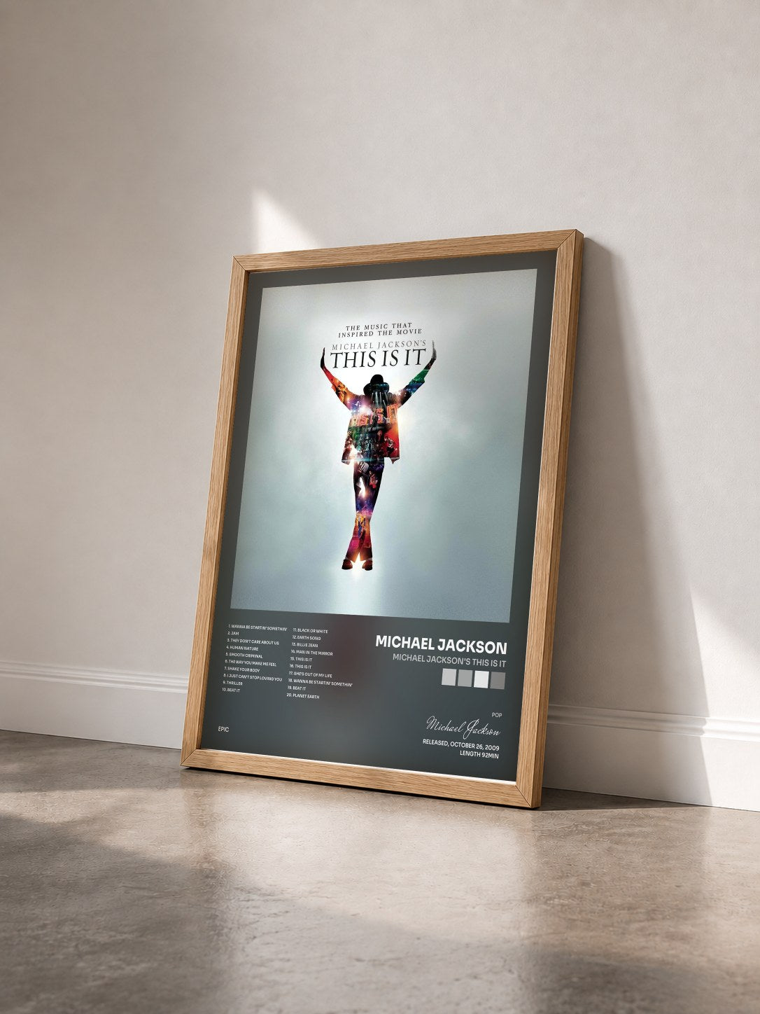 #bois Tableau de l'album Michael Jackson's This Is It de Michael Jackson vu de trois quarts, cadre en bois brut