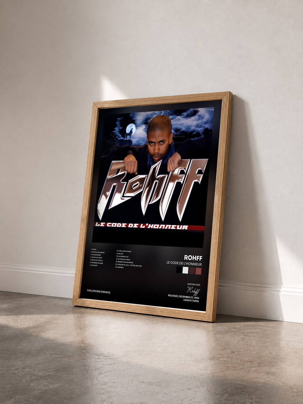 #bois Tableau de l'album Le code de l'honneur de Rohff vu de trois quarts, cadre en bois brut