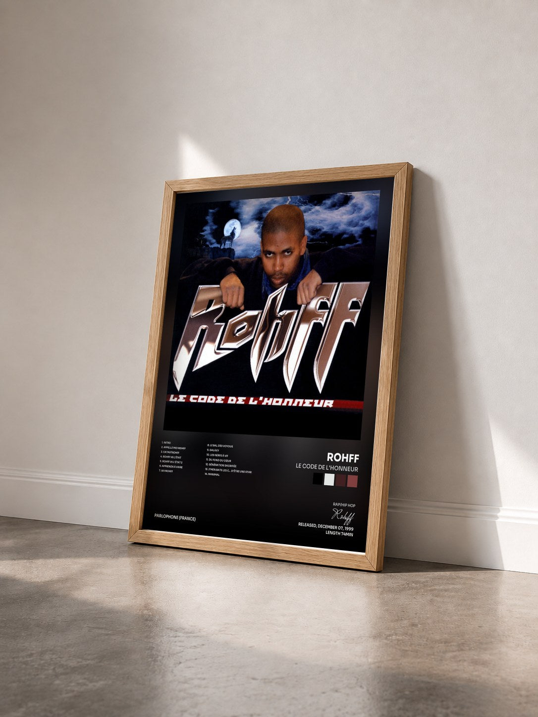 #bois Tableau de l'album Le code de l'honneur de Rohff vu de trois quarts, cadre en bois brut