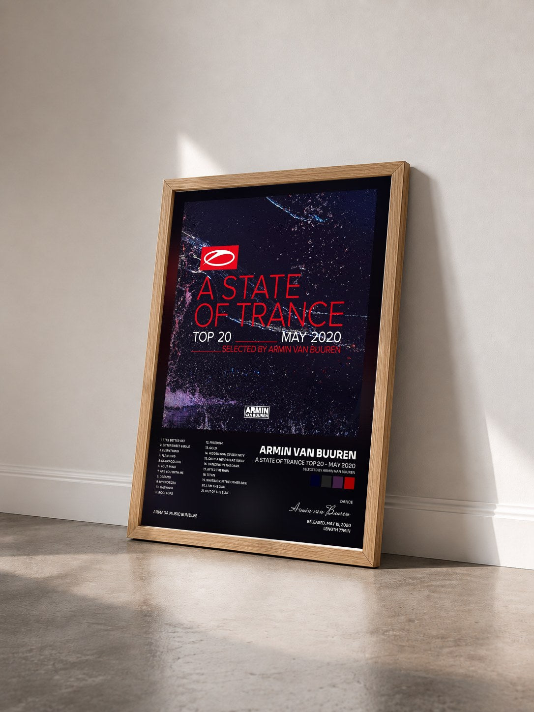#bois Tableau de l'album A State Of Trance Top 20 - May 2020 (Selected by Armin van Buuren) de Armin van Buuren vu de trois quarts, cadre en bois brut