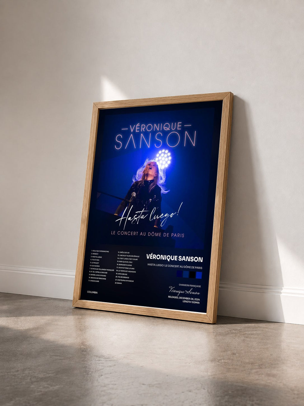 #bois Tableau de l'album Hasta Luego ! Le concert au Dôme de Paris de Véronique Sanson vu de trois quarts, cadre en bois brut