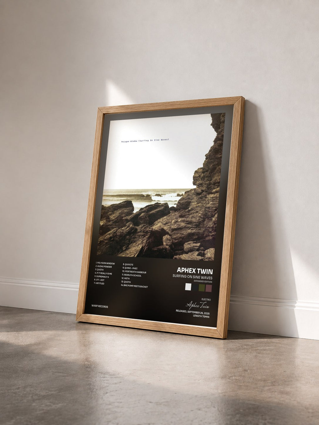 #bois Tableau de l'album Surfing On Sine Waves (Expanded Edition) de Aphex Twin vu de trois quarts, cadre en bois brut
