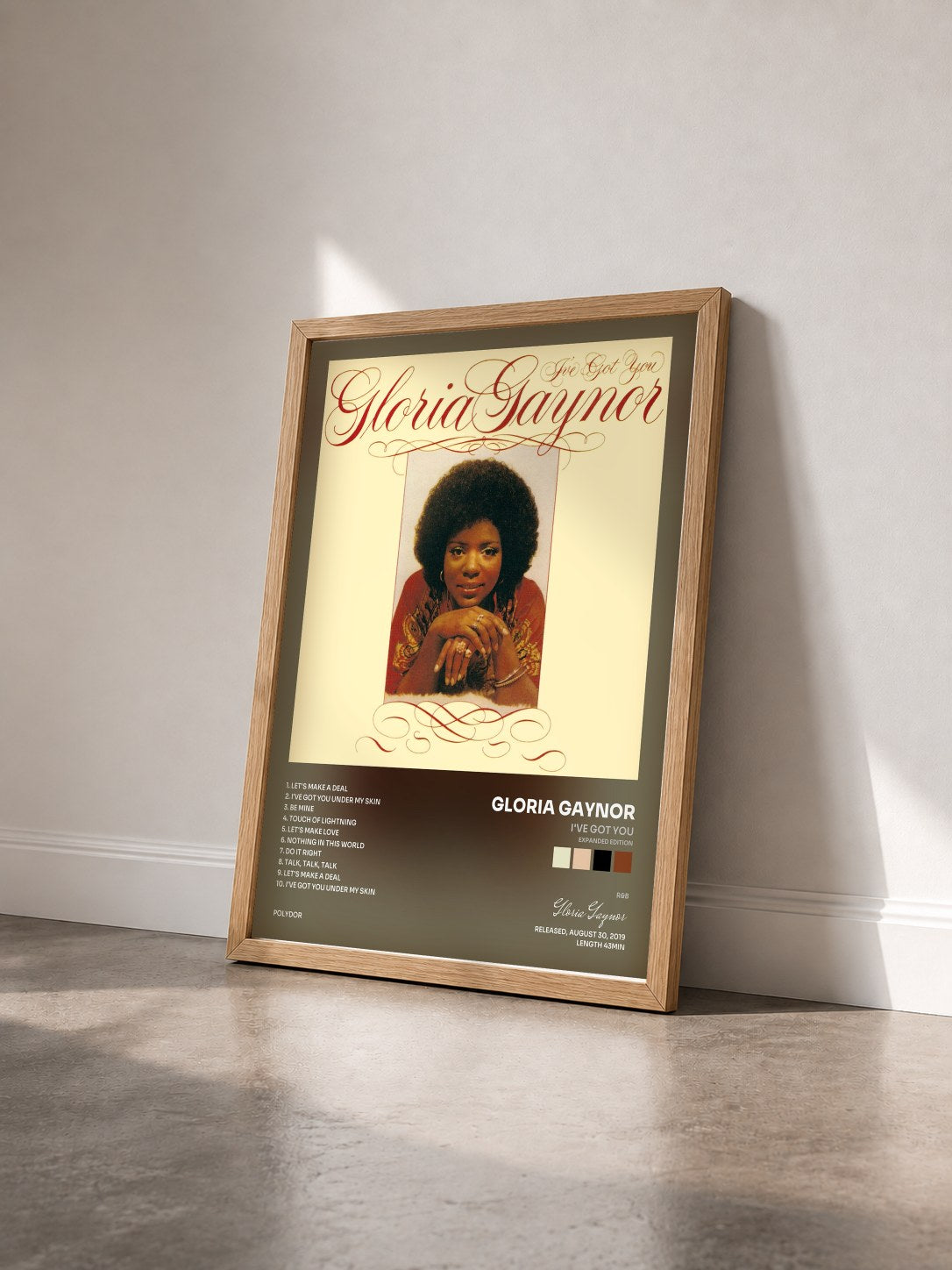 #bois Tableau de l'album I've Got You (Expanded Edition) de Gloria Gaynor vu de trois quarts, cadre en bois brut