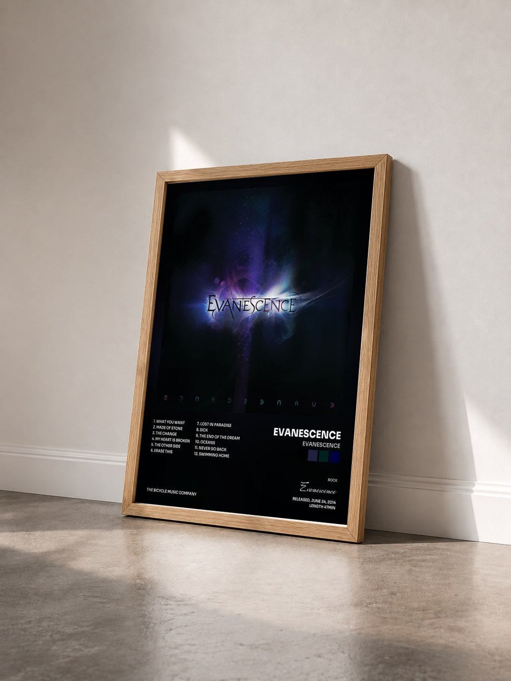 #bois Tableau de l'album Evanescence de Evanescence vu de trois quarts, cadre en bois brut
