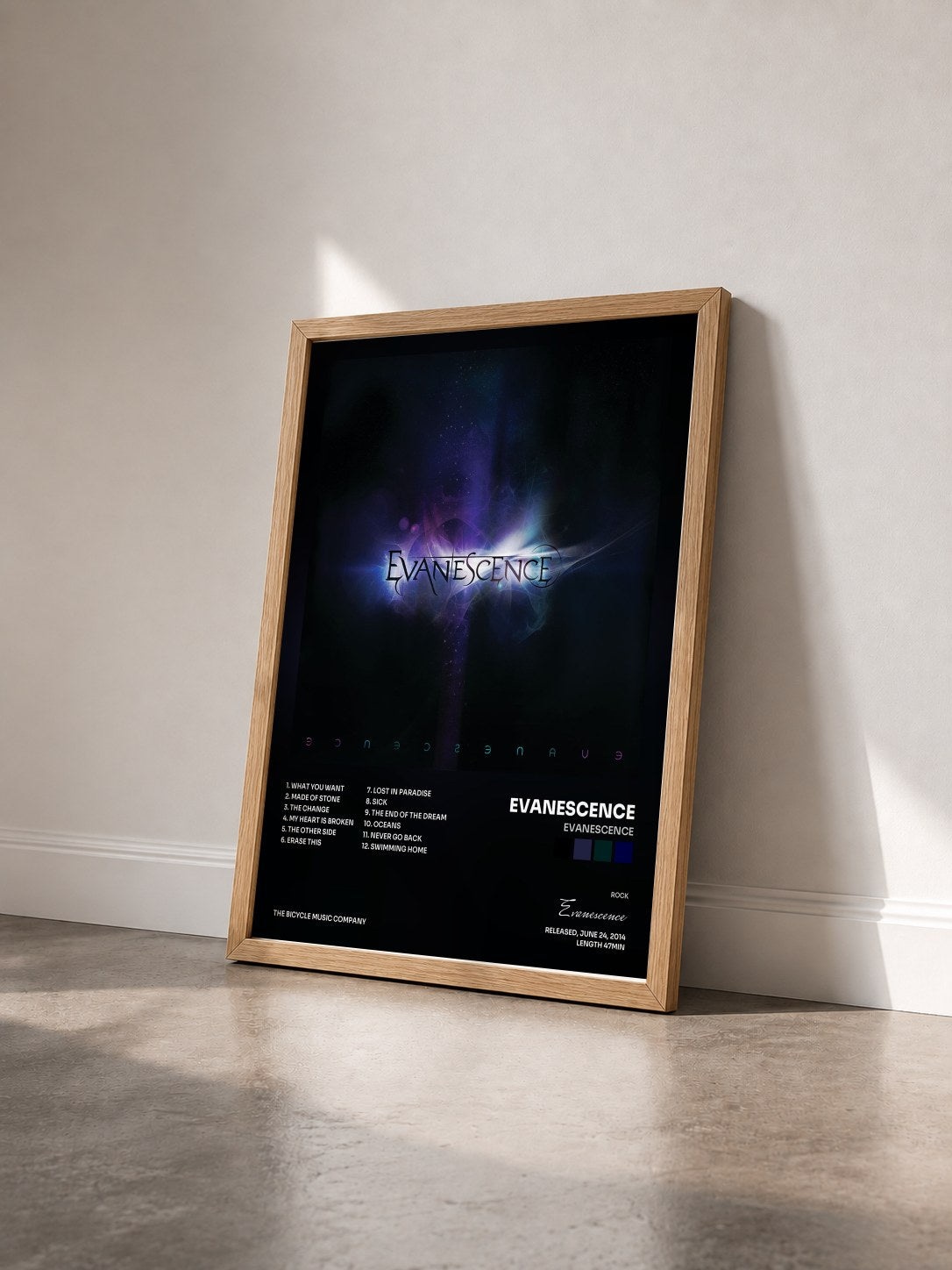 #bois Tableau de l'album Evanescence de Evanescence vu de trois quarts, cadre en bois brut