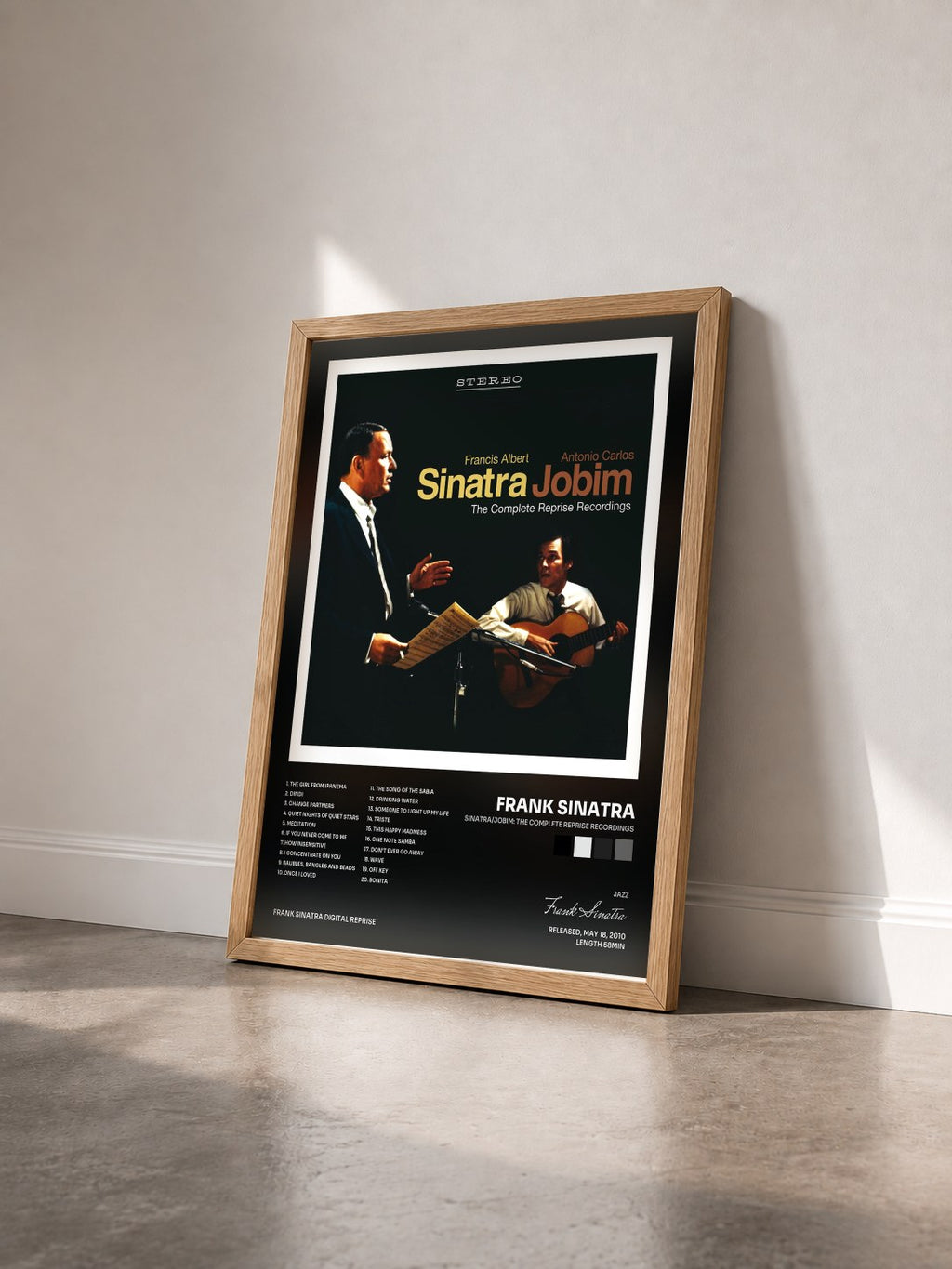 #bois Tableau de l'album Sinatra/Jobim: The Complete Reprise Recordings de Frank Sinatra vu de trois quarts, cadre en bois brut