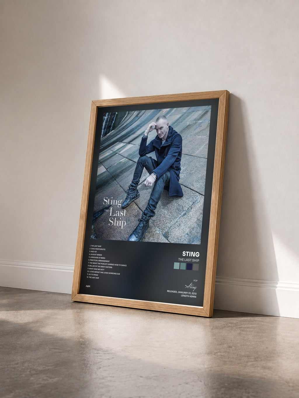 #bois Tableau de l'album The Last Ship de Sting vu de trois quarts, cadre en bois brut