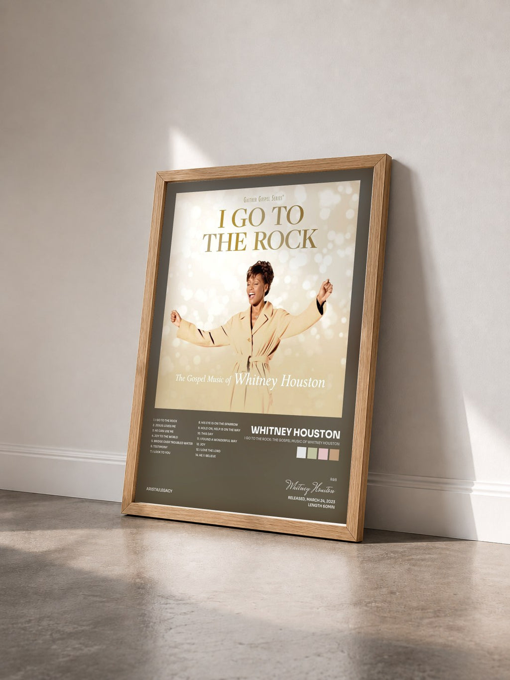 #bois Tableau de l'album I Go To The Rock: The Gospel Music Of Whitney Houston de Whitney Houston vu de trois quarts, cadre en bois brut