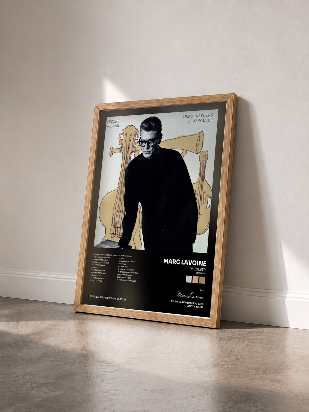 #bois Tableau de l'album Revolver (Réédition) de Marc Lavoine vu de trois quarts, cadre en bois brut