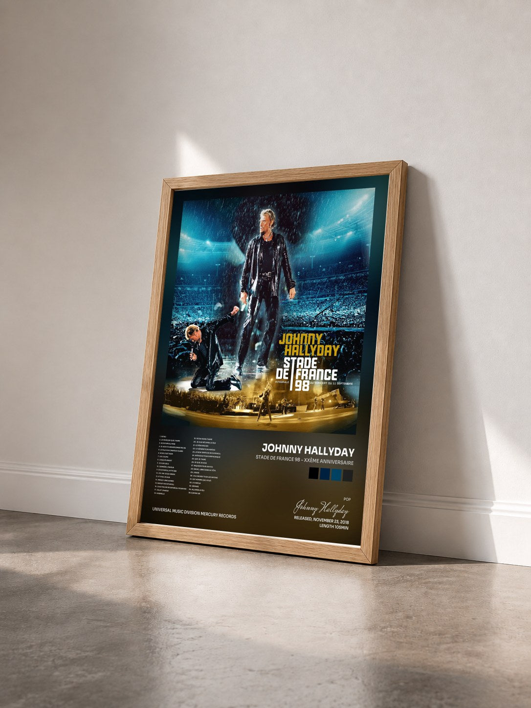 #bois Tableau de l'album Stade de France 98 - XXème anniversaire de Johnny Hallyday vu de trois quarts, cadre en bois brut
