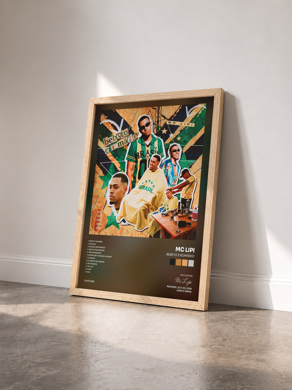 #bois Tableau de l'album Bebeto e Romário de Mc Lipi vu de trois quarts, cadre en bois brut