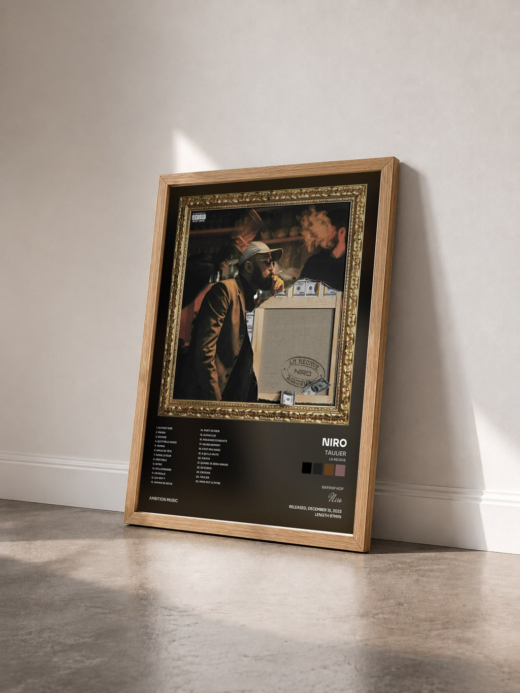 #bois Tableau de l'album Taulier (La recave) de Niro vu de trois quarts, cadre en bois brut
