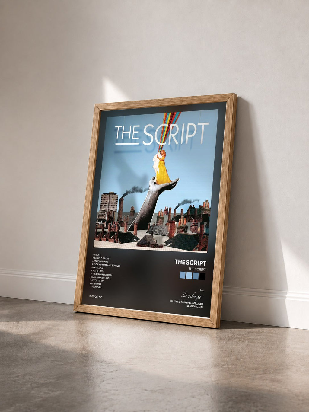 #bois Tableau de l'album The Script de The Script vu de trois quarts, cadre en bois brut