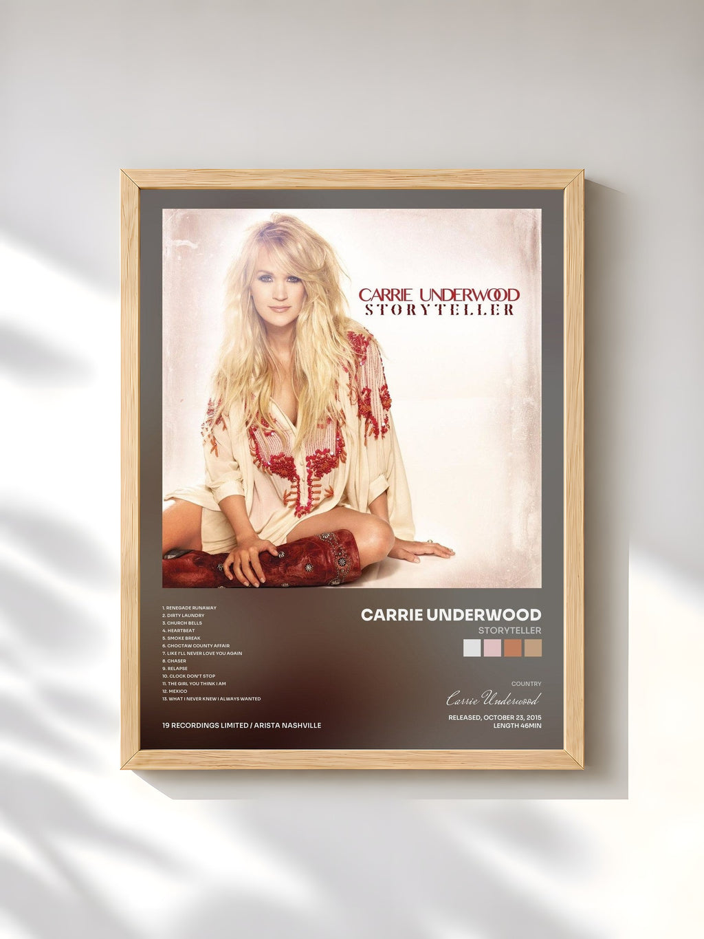 #bois Tableau de l'album Storyteller de Carrie Underwood, cadre en bois brut, imprimé et encadré en France
