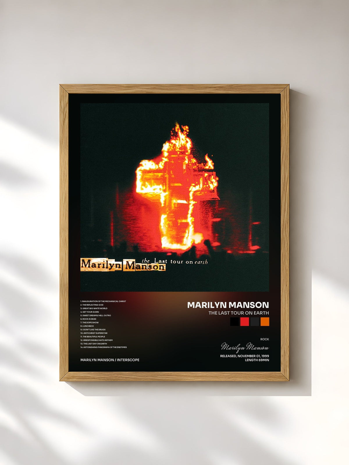 #bois Tableau de l'album The Last Tour On Earth de Marilyn Manson, cadre en bois brut, imprimé et encadré en France