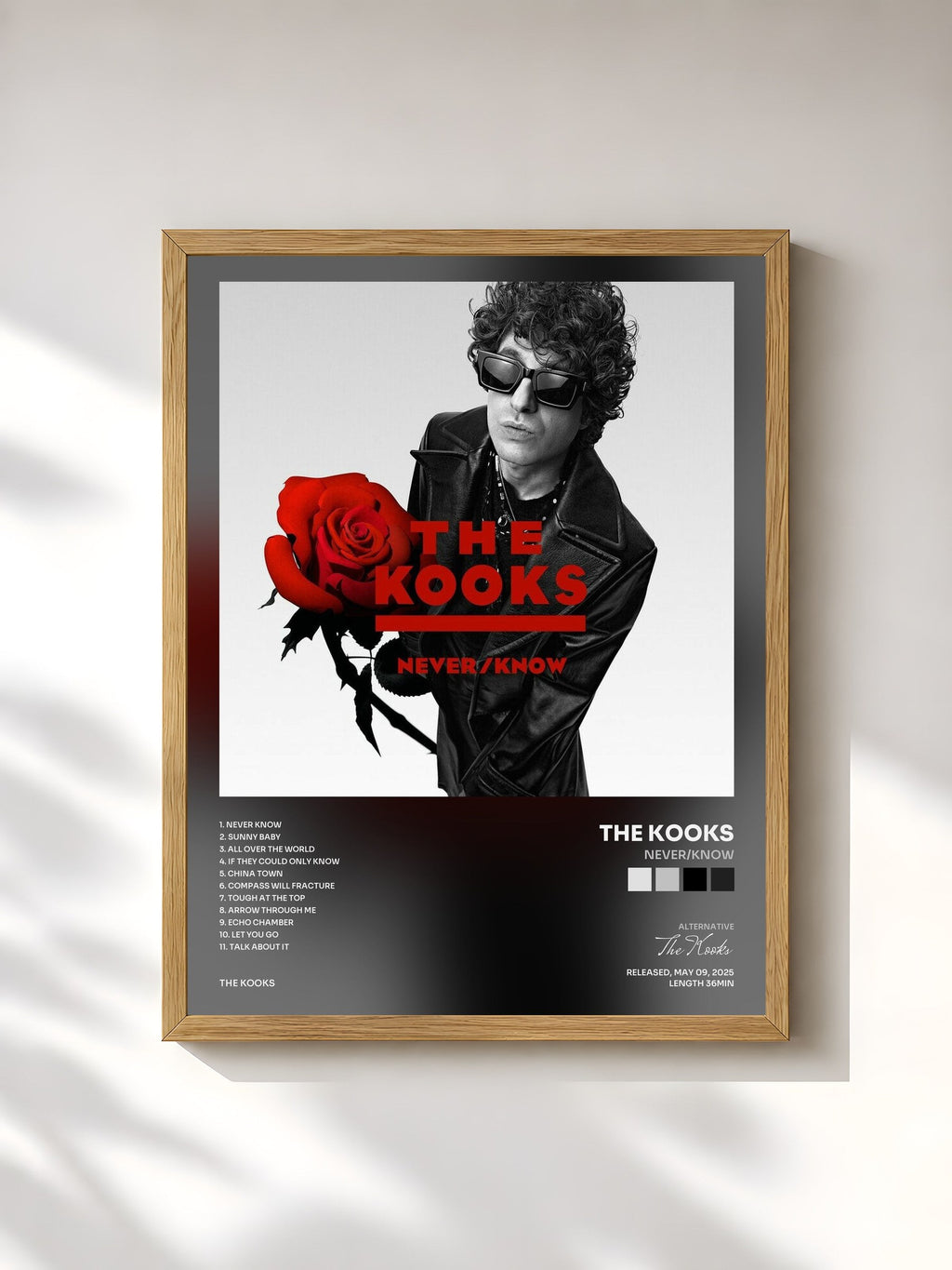 #bois Tableau de l'album Never/Know de The Kooks, cadre en bois brut, imprimé et encadré en France