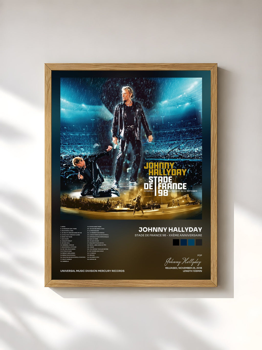#bois Tableau de l'album Stade de France 98 - XXème anniversaire de Johnny Hallyday, cadre en bois brut, imprimé et encadré en France
