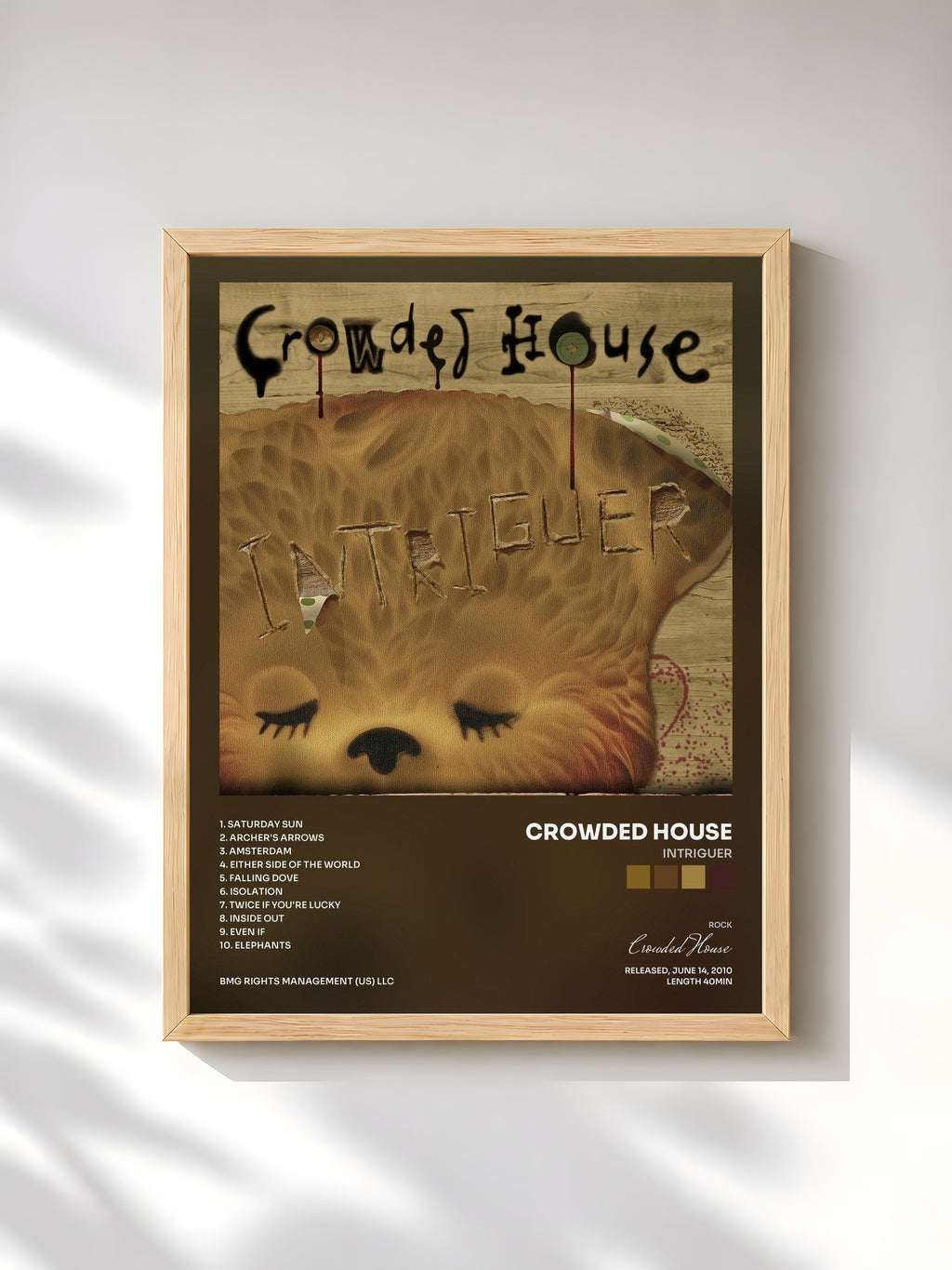 #bois Tableau de l'album Intriguer de Crowded House, cadre en bois brut, imprimé et encadré en France
