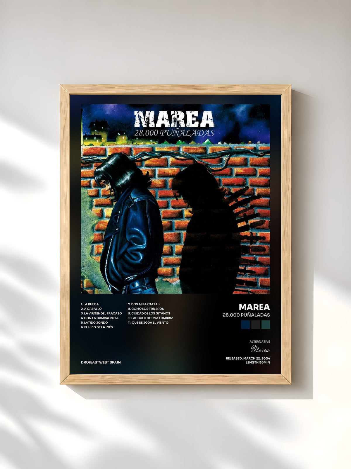 #bois Tableau de l'album 28.000 puñaladas de Marea, cadre en bois brut, imprimé et encadré en France