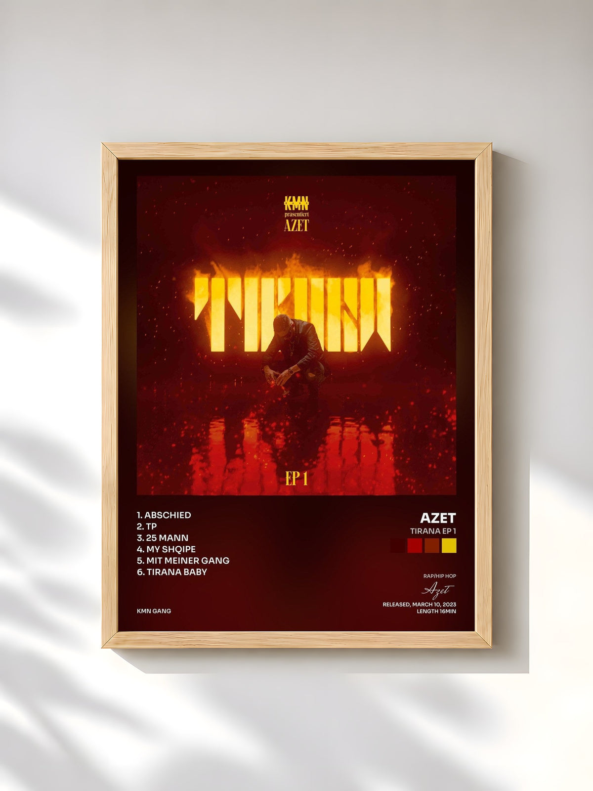 #bois Tableau de l'album Tirana EP 1 de Azet, cadre en bois brut, imprimé et encadré en France