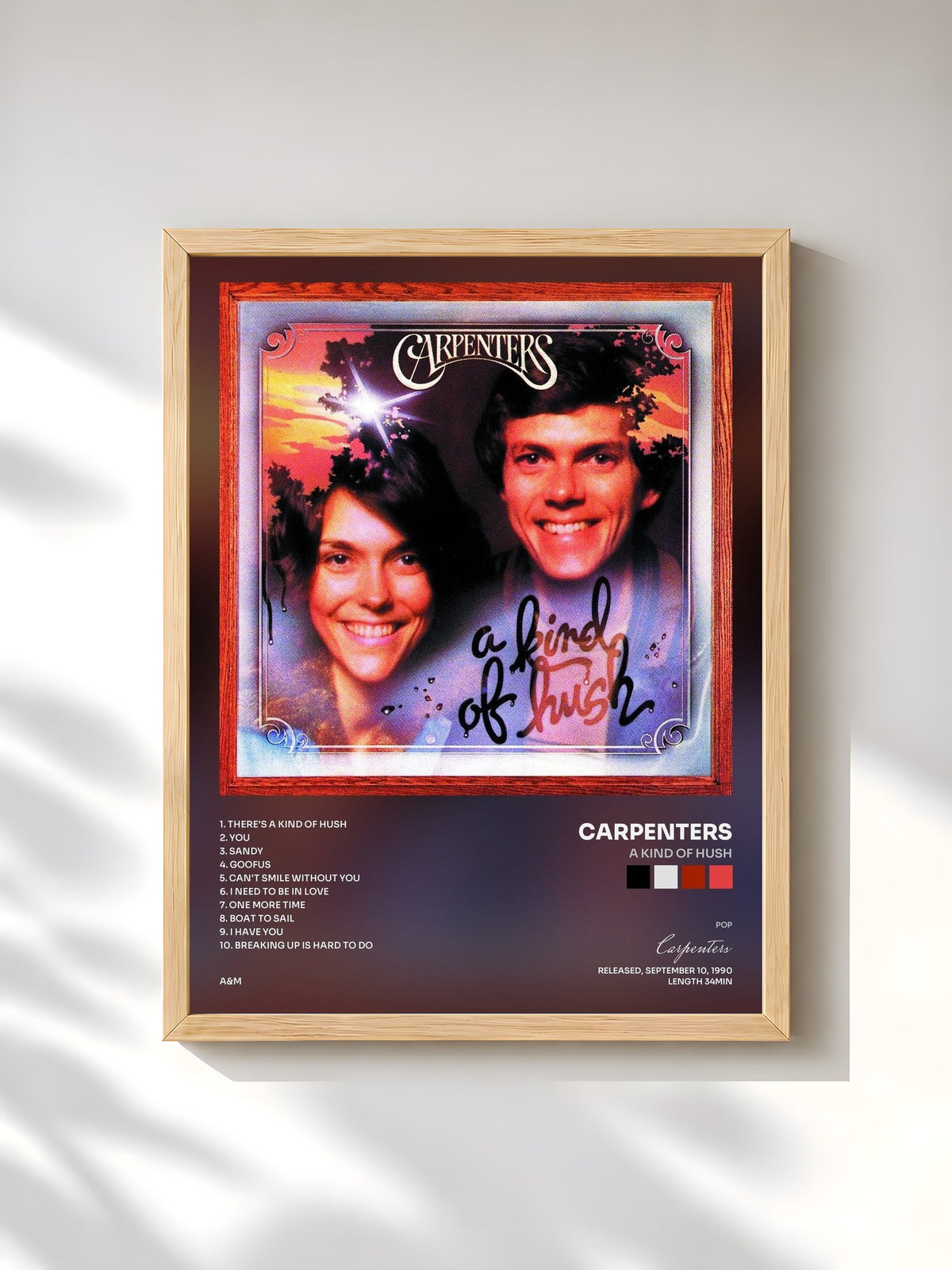 #bois Tableau de l'album A Kind Of Hush de Carpenters, cadre en bois brut, imprimé et encadré en France