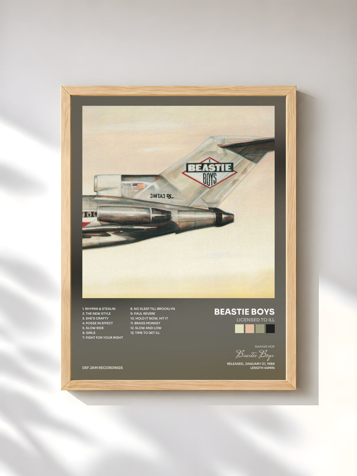 #bois Tableau de l'album Licensed To Ill de Beastie Boys, cadre en bois brut, imprimé et encadré en France