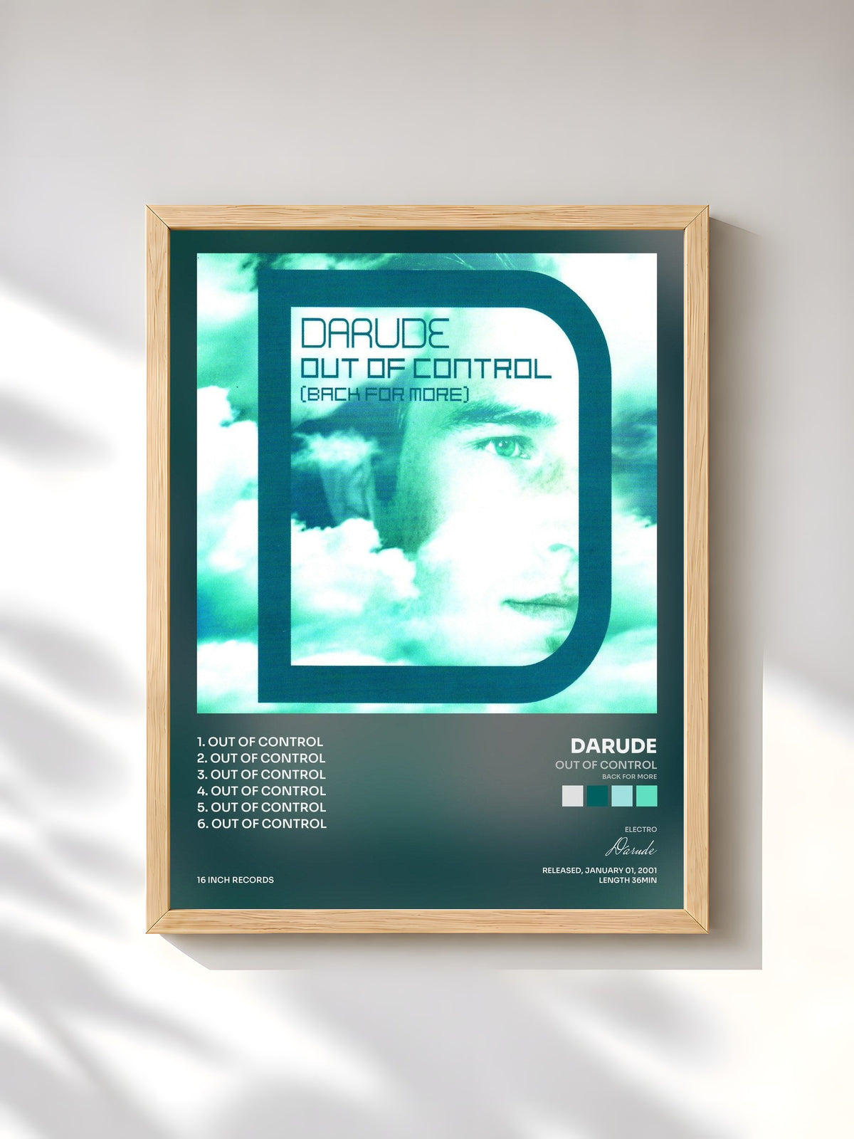 #bois Tableau de l'album Out of Control (Back for More) de Darude, cadre en bois brut, imprimé et encadré en France