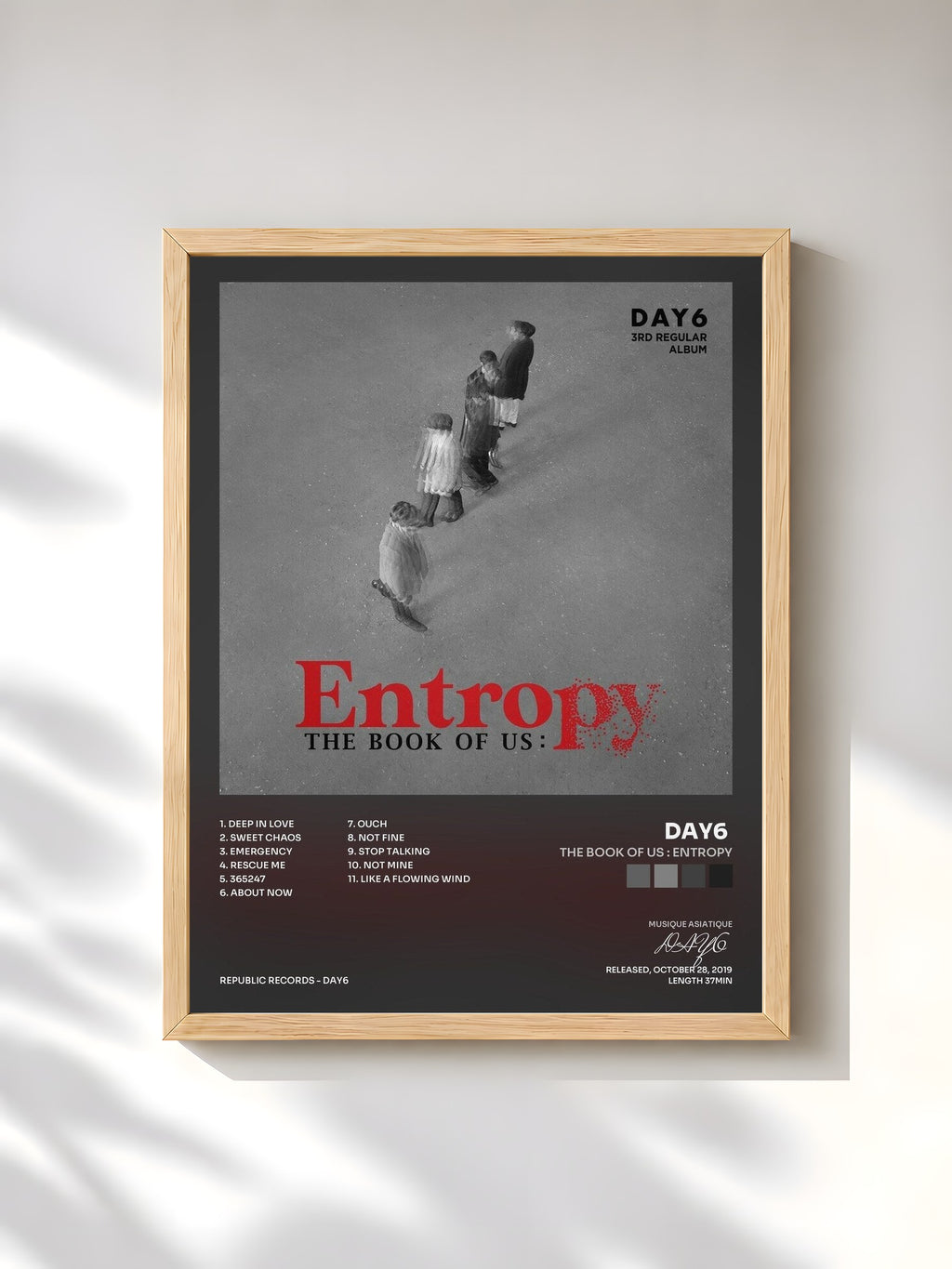 #bois Tableau de l'album The Book of Us : Entropy de DAY6 , cadre en bois brut, imprimé et encadré en France