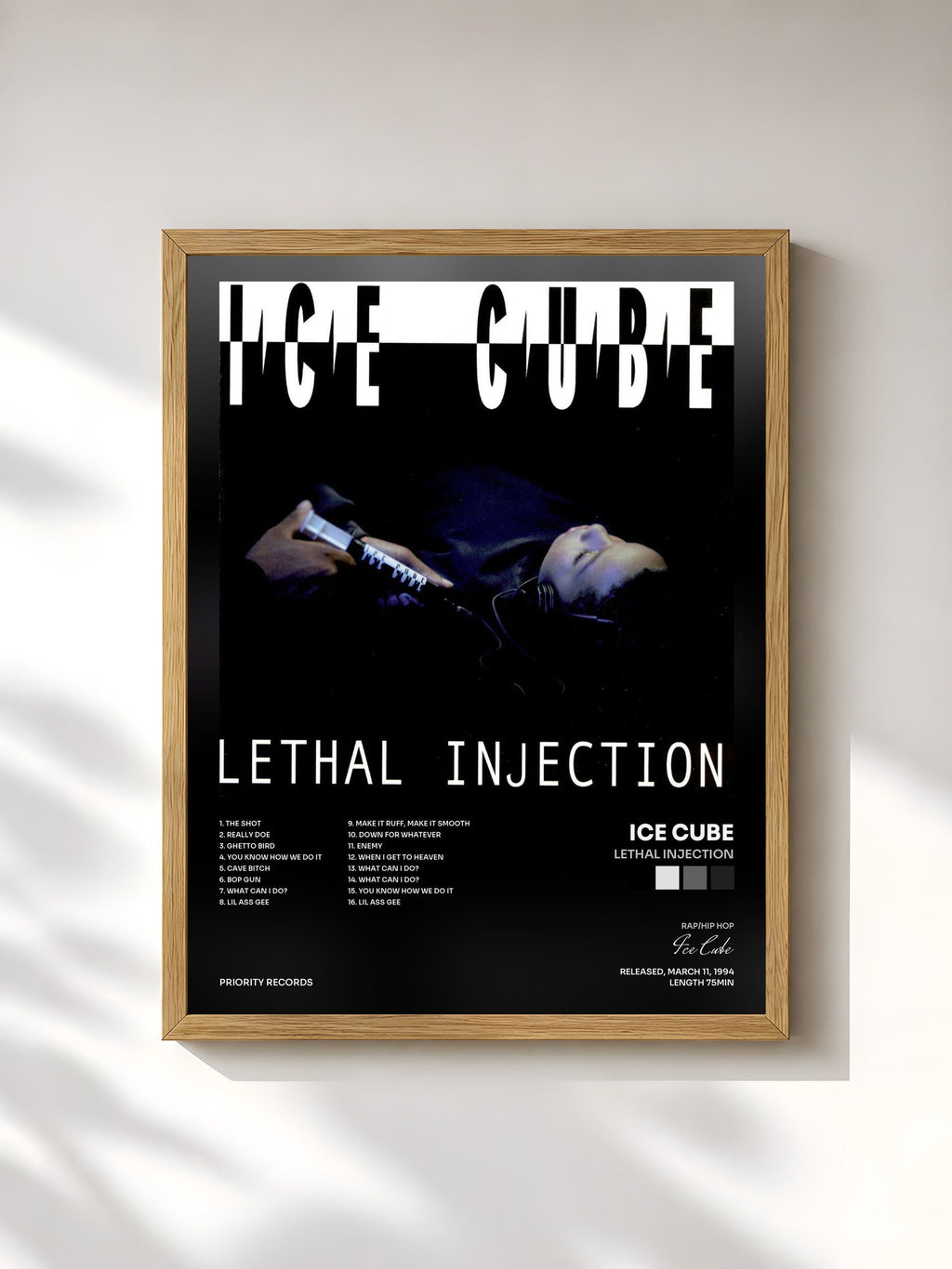 #bois Tableau de l'album Lethal Injection de Ice Cube, cadre en bois brut, imprimé et encadré en France