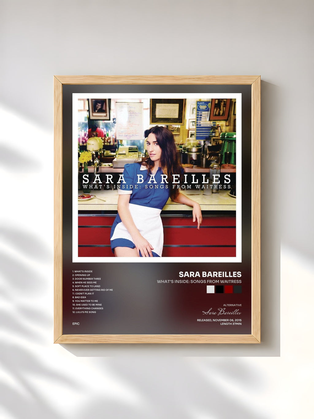 #bois Tableau de l'album What's Inside: Songs from Waitress de Sara Bareilles, cadre en bois brut, imprimé et encadré en France