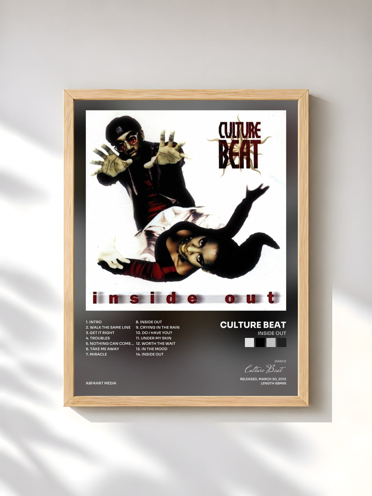 #bois Tableau de l'album Inside Out de Culture Beat, cadre en bois brut, imprimé et encadré en France