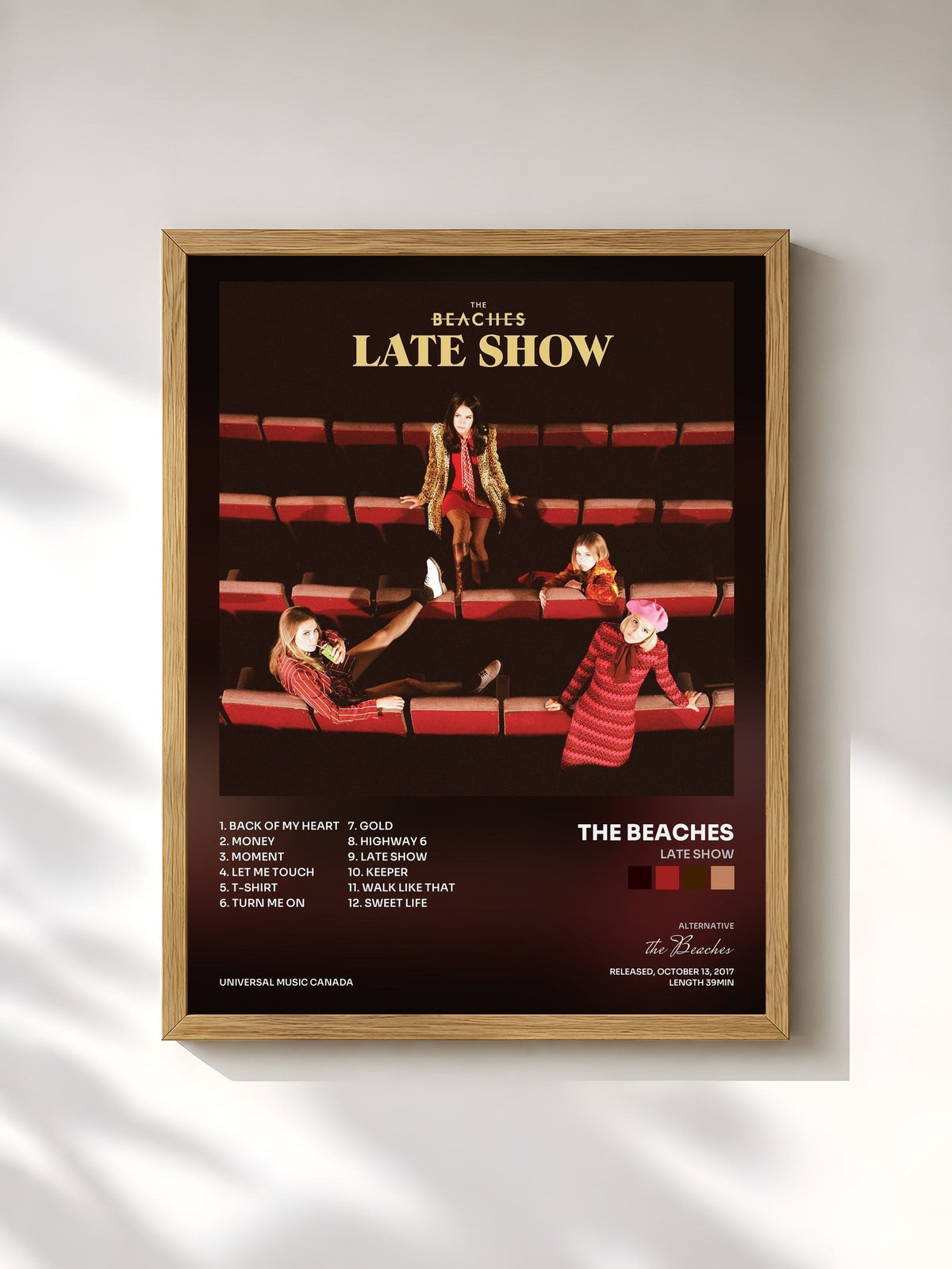 #bois Tableau de l'album Late Show de the Beaches, cadre en bois brut, imprimé et encadré en France