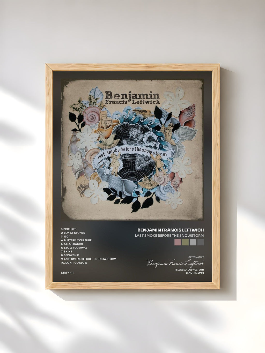 #bois Tableau de l'album Last Smoke Before The Snowstorm de Benjamin Francis Leftwich, cadre en bois brut, imprimé et encadré en France
