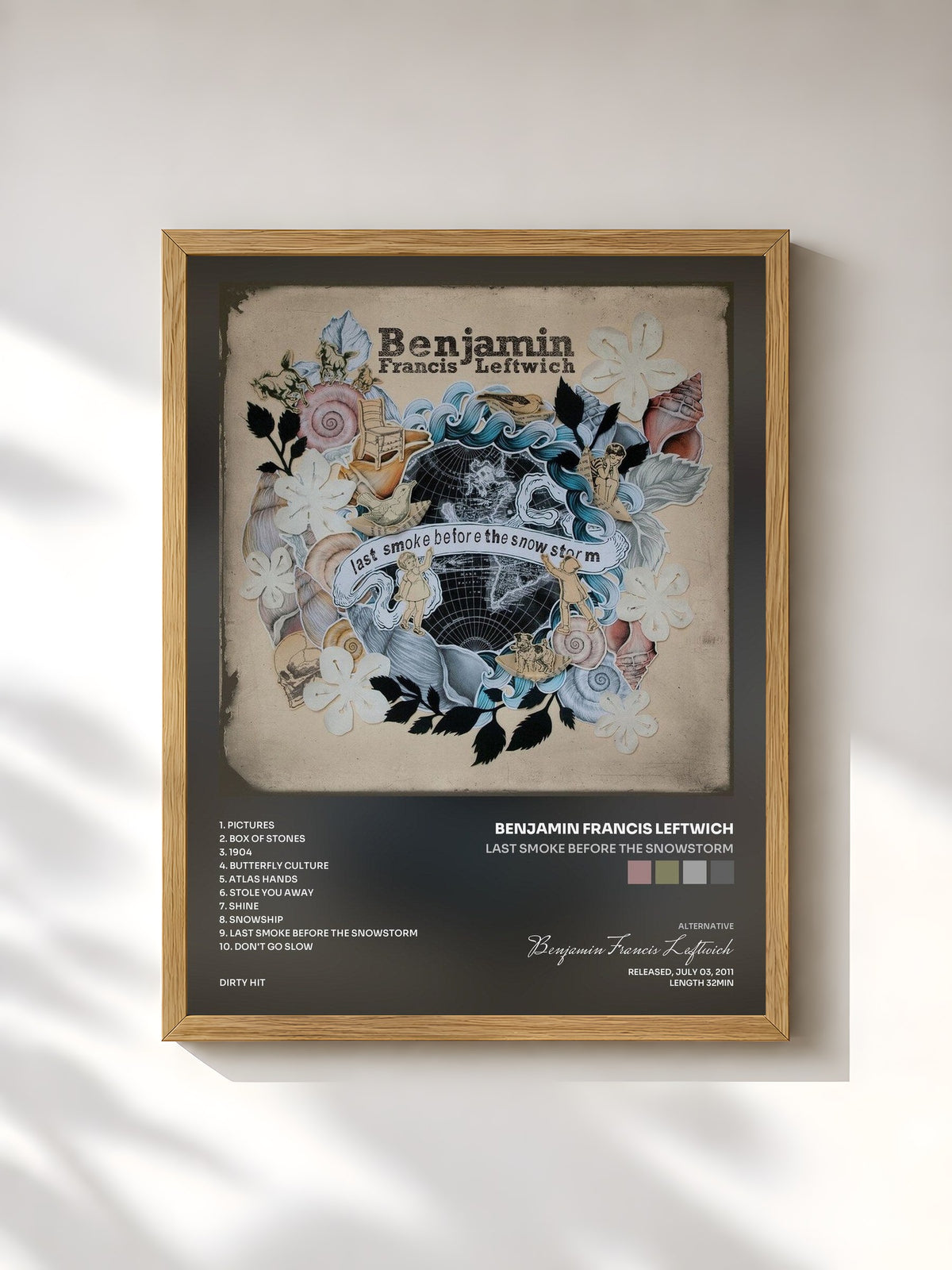 #bois Tableau de l'album Last Smoke Before The Snowstorm de Benjamin Francis Leftwich, cadre en bois brut, imprimé et encadré en France
