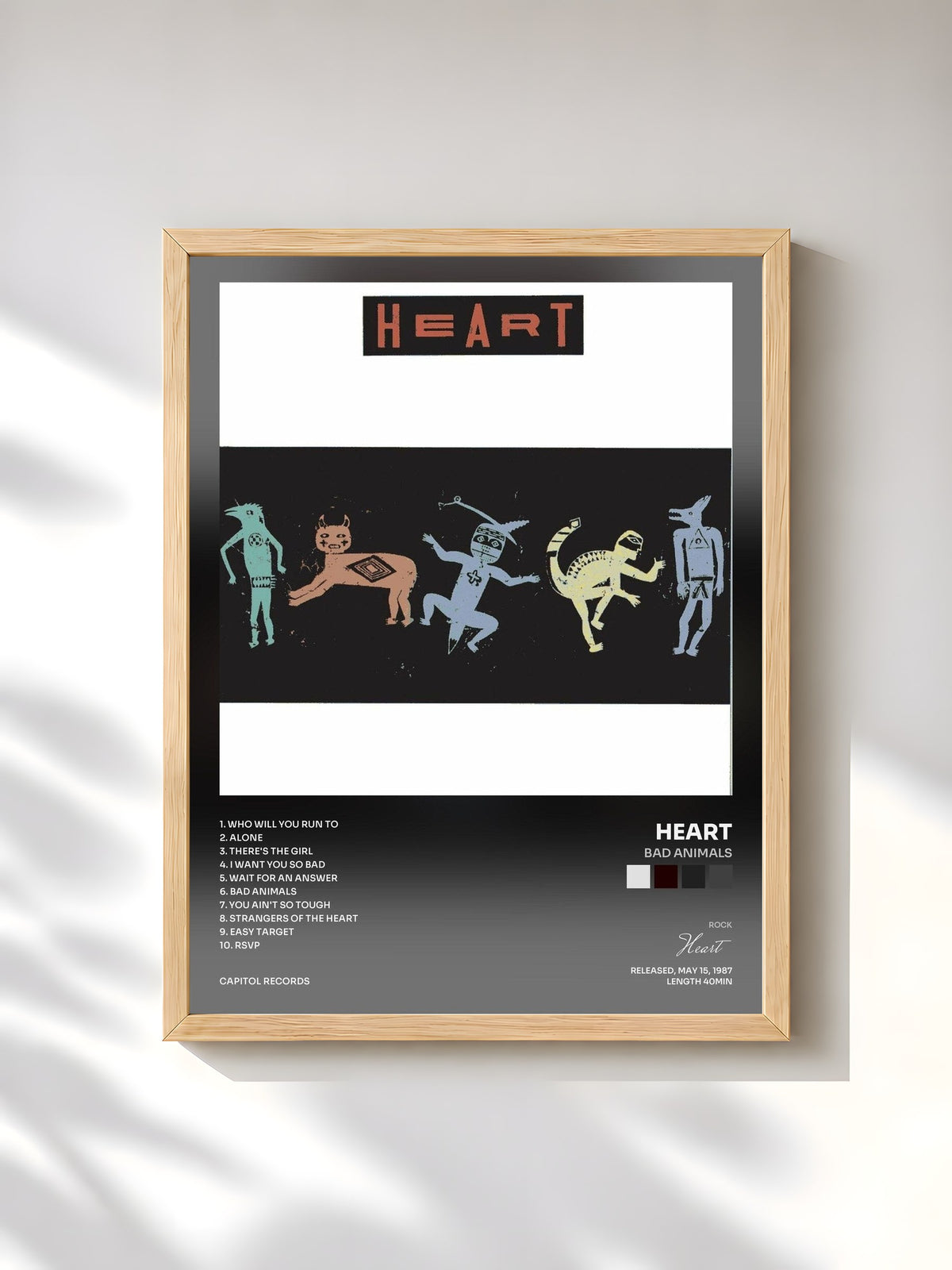 #bois Tableau de l'album Bad Animals de Heart, cadre en bois brut, imprimé et encadré en France
