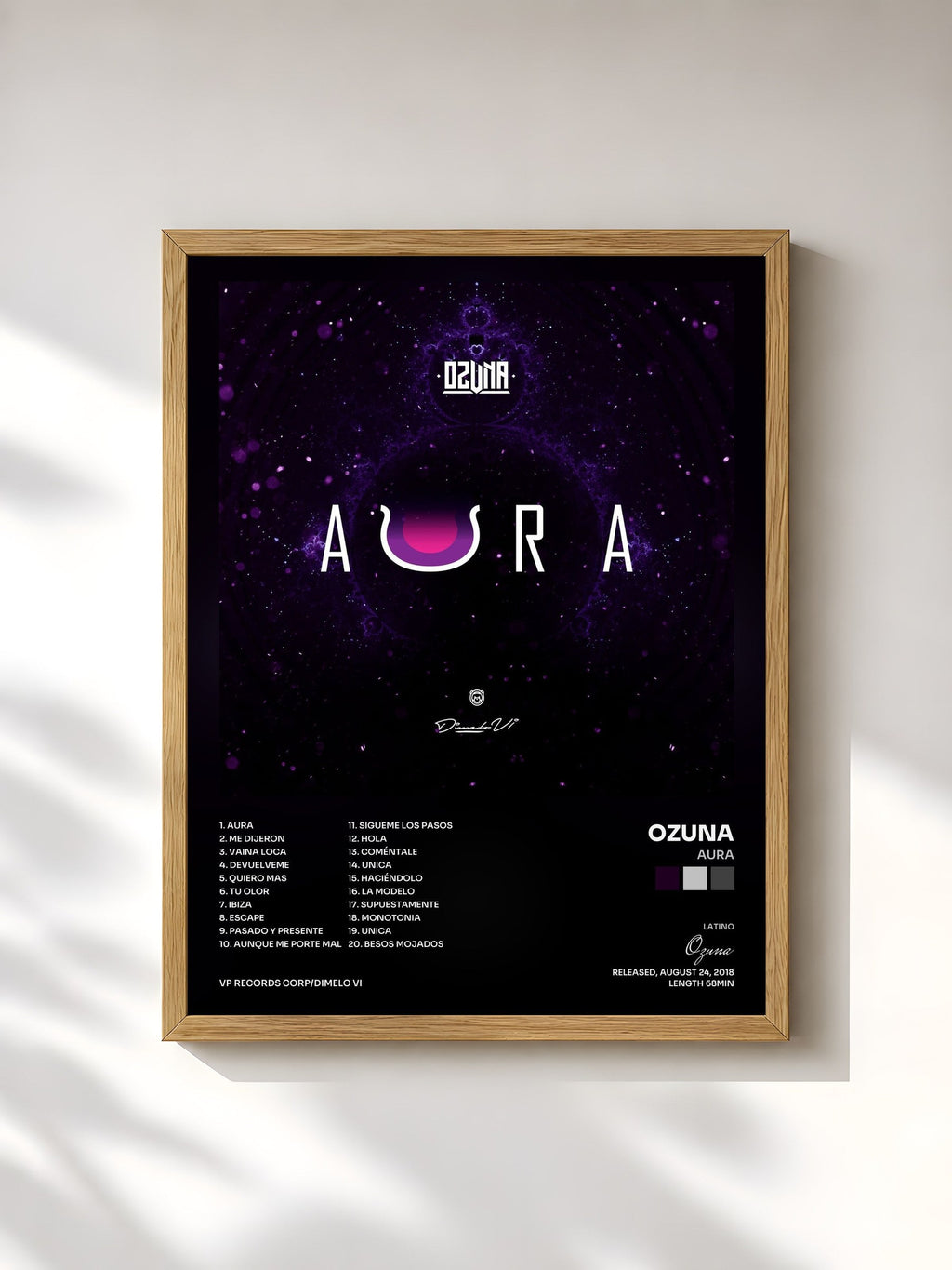 #bois Tableau de l'album Aura de Ozuna, cadre en bois brut, imprimé et encadré en France