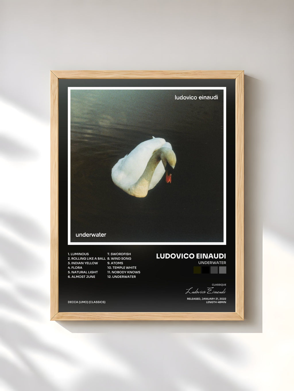 #bois Tableau de l'album Underwater de Ludovico Einaudi, cadre en bois brut, imprimé et encadré en France