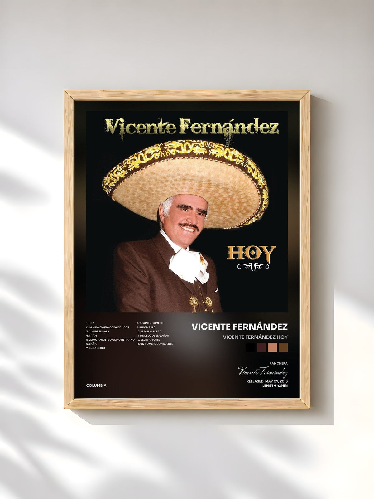 #bois Tableau de l'album Vicente Fernández Hoy de Vicente Fernández, cadre en bois brut, imprimé et encadré en France
