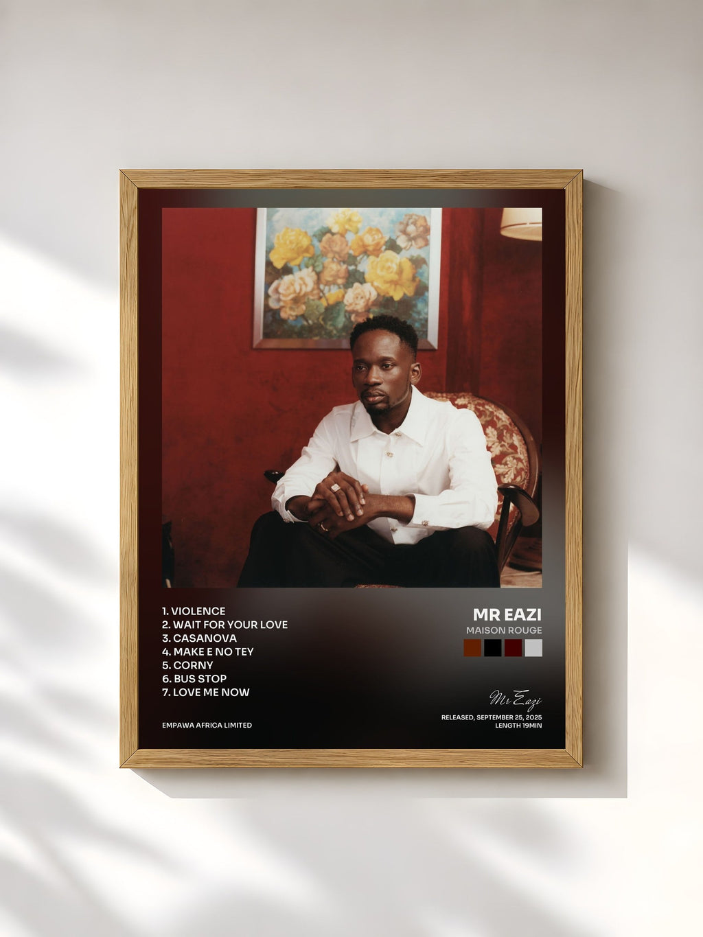 #bois Tableau de l'album Maison Rouge de Mr Eazi, cadre en bois brut, imprimé et encadré en France