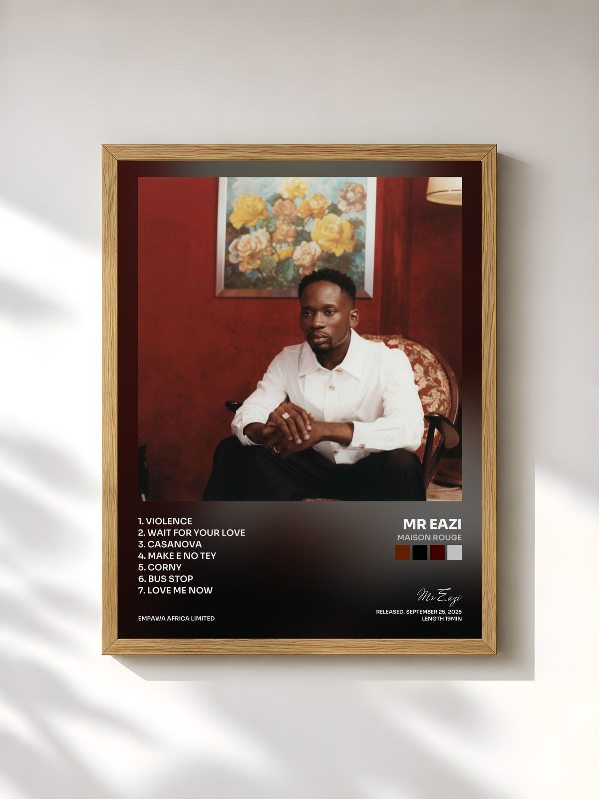 #bois Tableau de l'album Maison Rouge de Mr Eazi, cadre en bois brut, imprimé et encadré en France