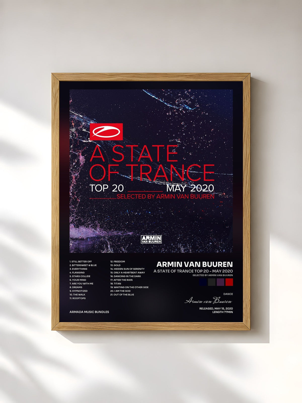 #bois Tableau de l'album A State Of Trance Top 20 - May 2020 (Selected by Armin van Buuren) de Armin van Buuren, cadre en bois brut, imprimé et encadré en France
