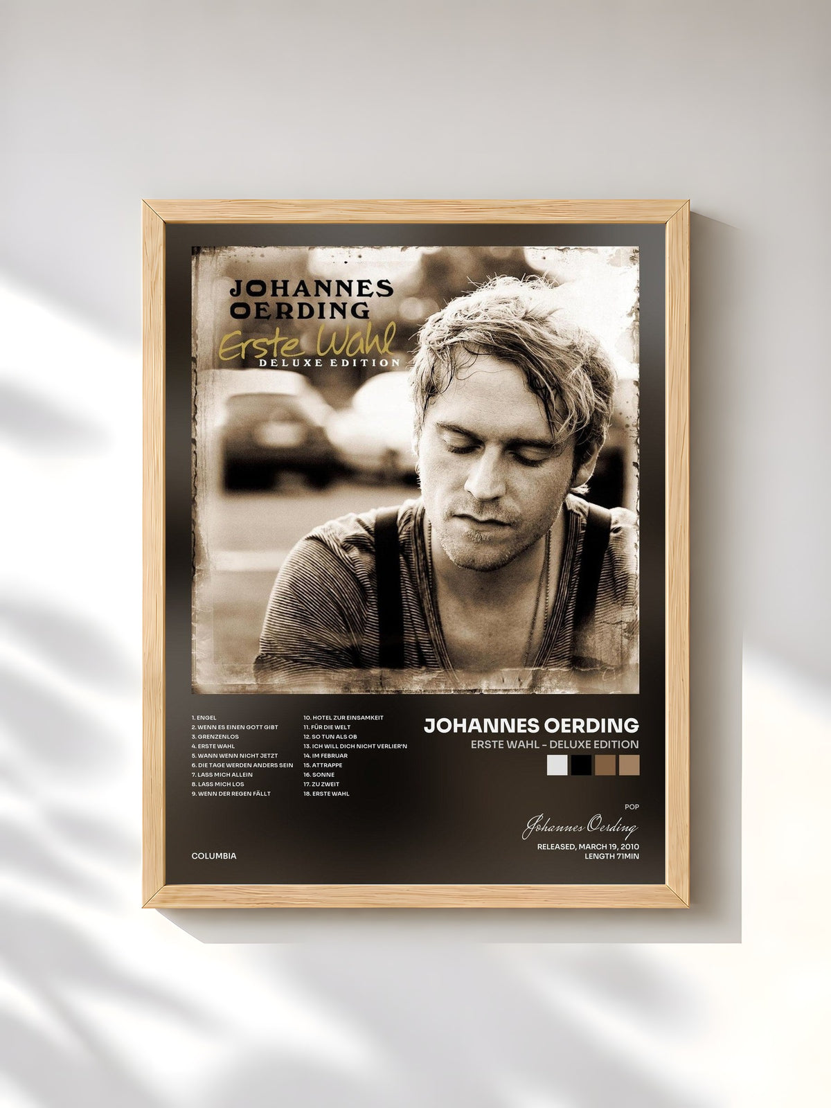 #bois Tableau de l'album Erste Wahl - Deluxe Edition de Johannes Oerding, cadre en bois brut, imprimé et encadré en France