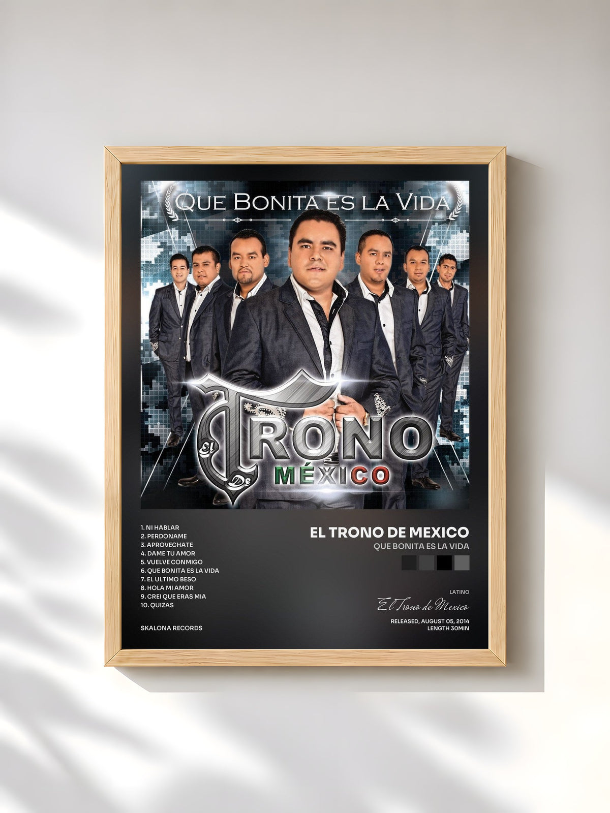 #bois Tableau de l'album Que Bonita Es la Vida de El Trono de Mexico, cadre en bois brut, imprimé et encadré en France