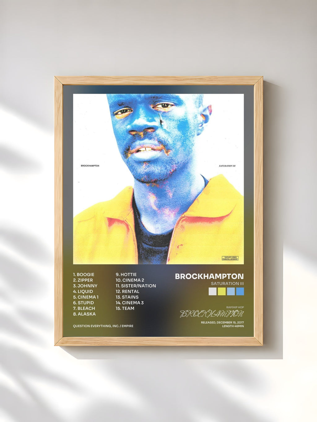 #bois Tableau de l'album SATURATION III de BROCKHAMPTON, cadre en bois brut, imprimé et encadré en France