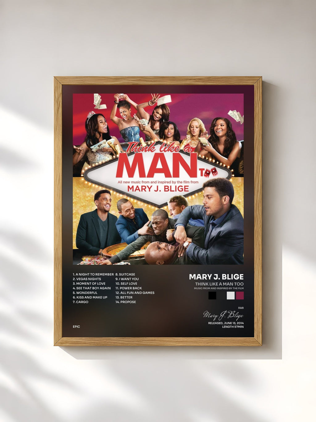 #bois Tableau de l'album Think Like a Man Too (Music from and Inspired by the Film) de Mary J. Blige, cadre en bois brut, imprimé et encadré en France