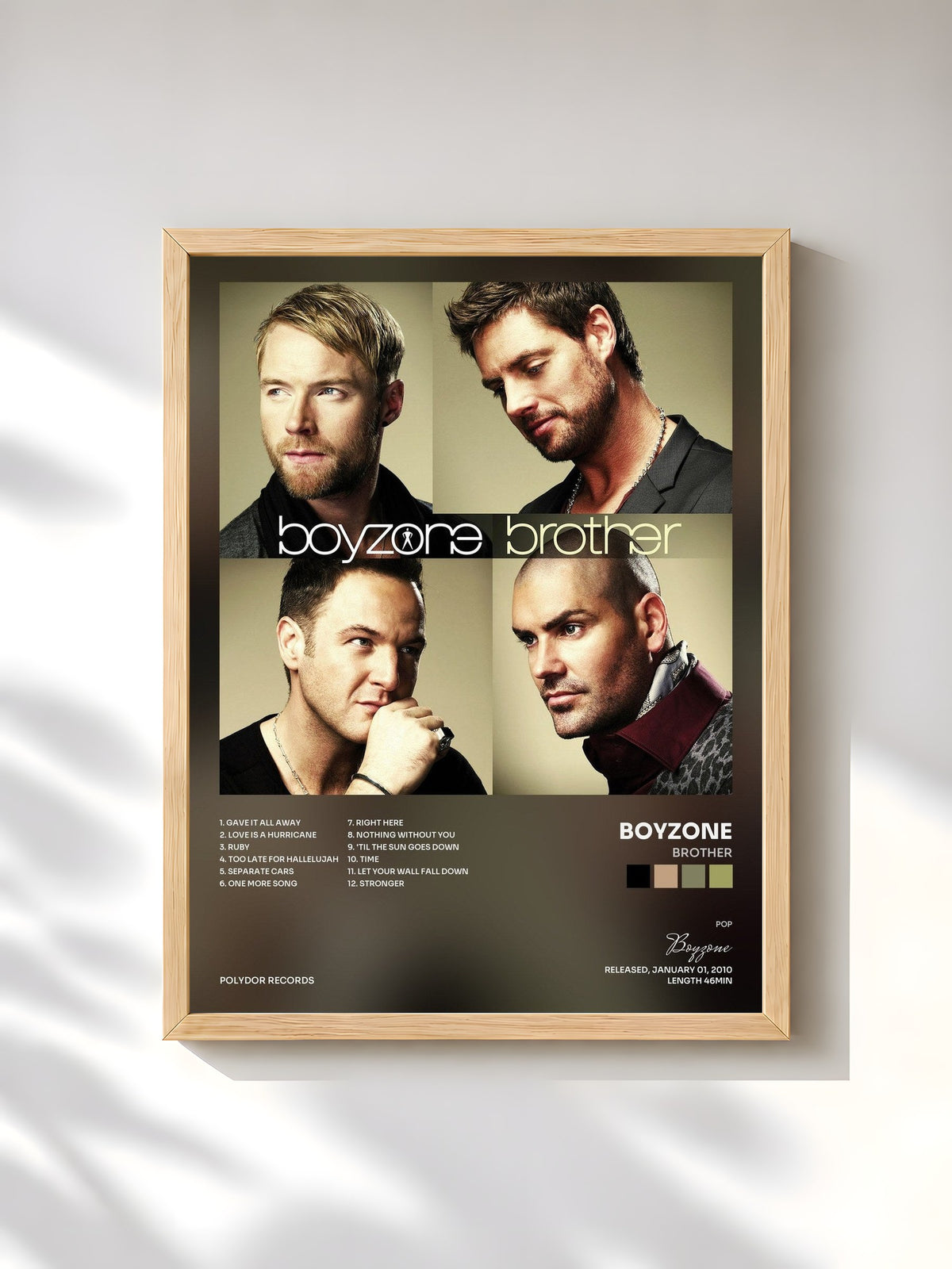 #bois Tableau de l'album Brother de Boyzone, cadre en bois brut, imprimé et encadré en France