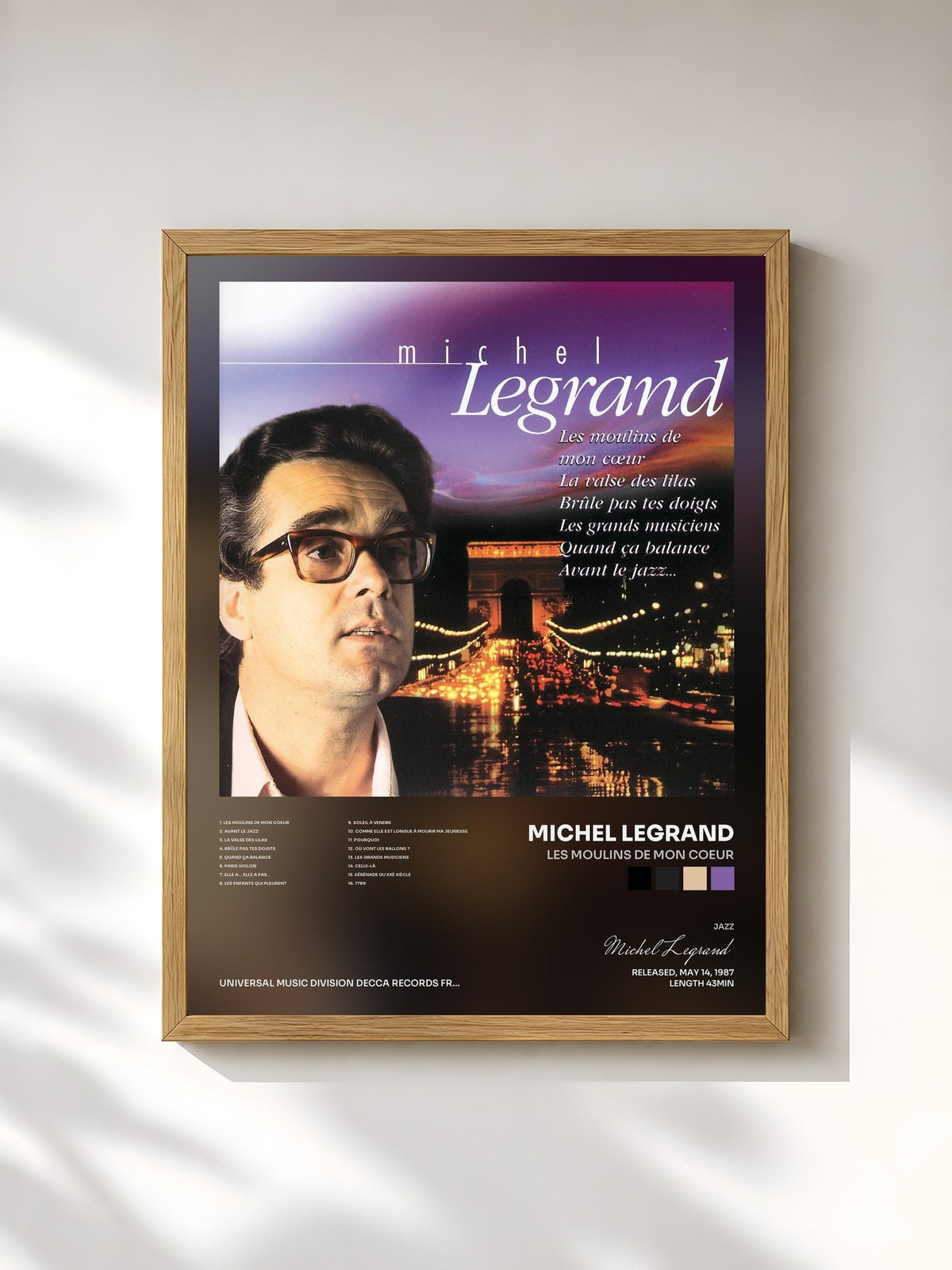 #bois Tableau de l'album Les Moulins De Mon Coeur de Michel Legrand, cadre en bois brut, imprimé et encadré en France