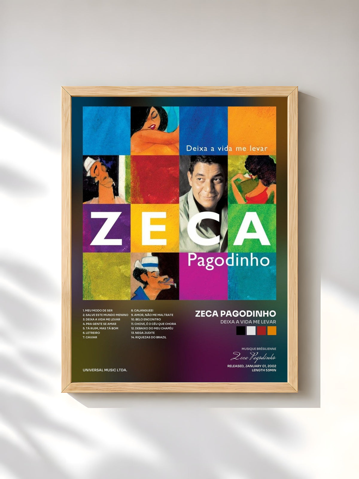 #bois Tableau de l'album Deixa A Vida Me Levar de Zeca Pagodinho, cadre en bois brut, imprimé et encadré en France