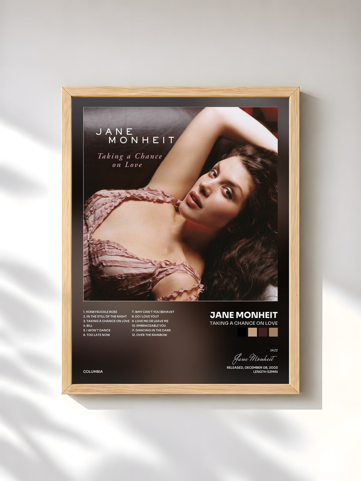 #bois Tableau de l'album Taking A Chance On Love de Jane Monheit, cadre en bois brut, imprimé et encadré en France